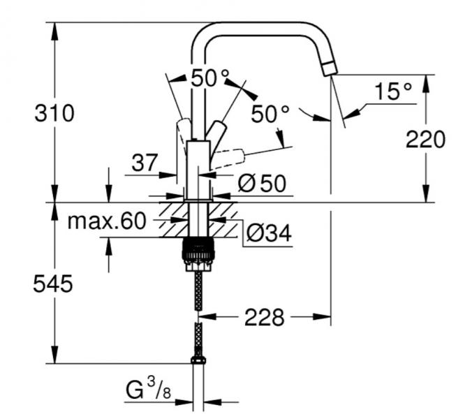 Grohe Eurosmart k&oslash;kkenarmatur m/U-tud - Krom