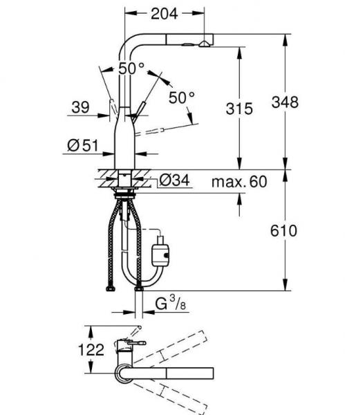 Grohe Essence New k&oslash;kkenarmatur m/udtr&aelig;k - Krom