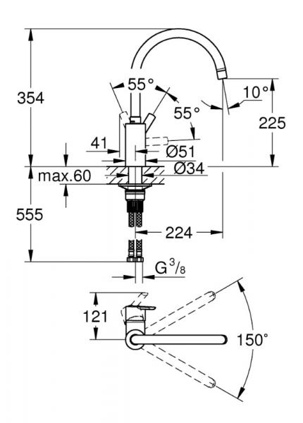 Grohe Feel k&oslash;kkenarmatur C-tud - Supersteel