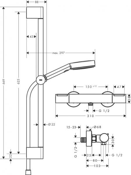 hansgrohe Pulsify Select S komplet brusesystem 105 3jet m/Ecostat Element - Krom