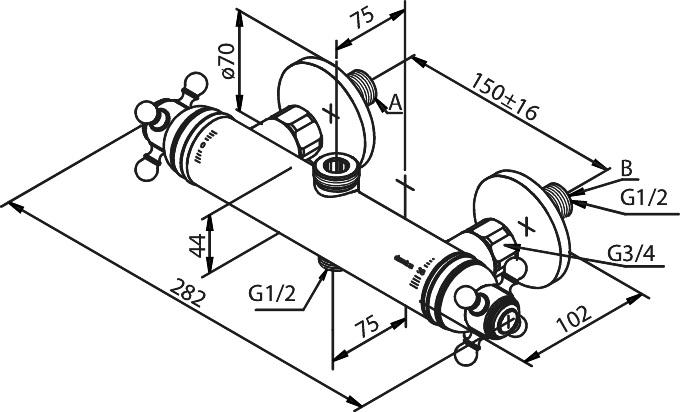 Damixa Tradition termostatarmatur med 3/4" afgang op og ½" afgang ned Damixa Tradition termostatarmatur med 3/4" afgang op og ½" afgang ned