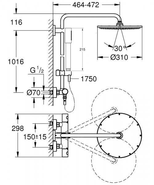 Grohe Euphoria XXL 310 komplet brusesystem - B&oslash;rstet Hard Graphite