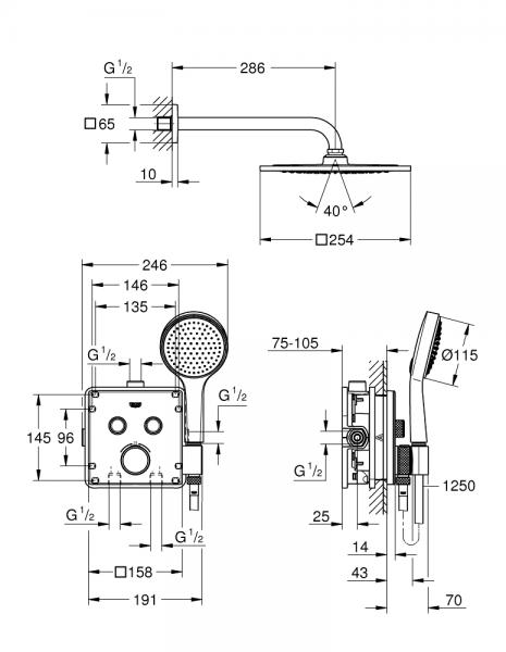 Grohe SmartControl F-Series komplet brusesystem til indbygning m/integreret bruseholder