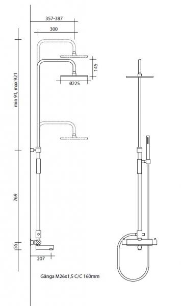 Str&oslash;mberg Ligro Showerpipe til badekar, krom hovedbruser &Oslash; 225mm, h&aring;ndbruser