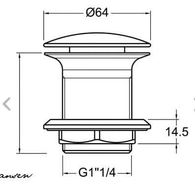 Johansen 1.1/4" push-up bundventil uden overl&oslash;b krom