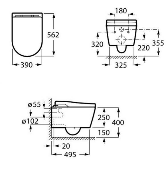 Roca Inspira RIMless dusch toiletpakke m/softclose s&aelig;de og Grohe SLX cisterne