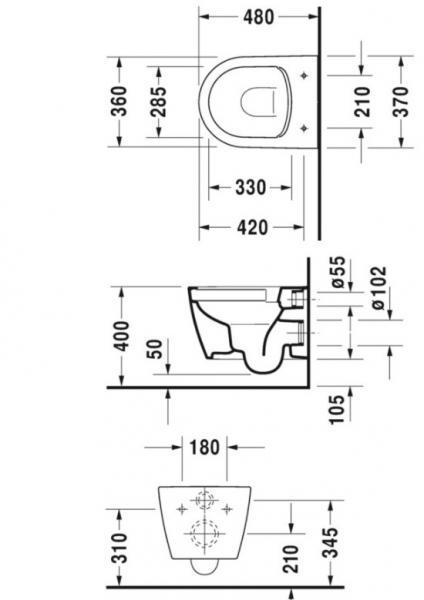 Duravit Me by Starck Compact Rimless toiletpakke inkl. s&aelig;de m/soft-close, mellem cisterne og mat sort betjening