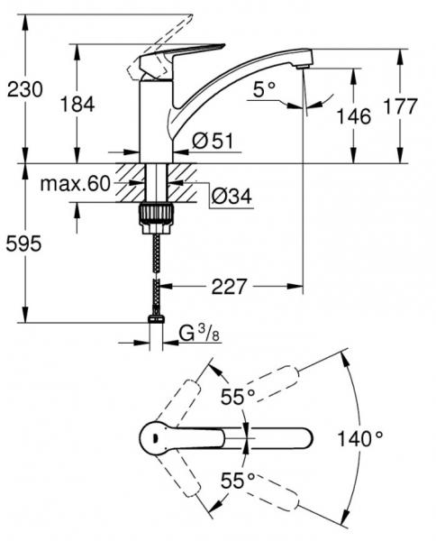 Lavabo Nexus 50 k&oslash;kkenvask M/Grohe start k&oslash;kkenarmatur