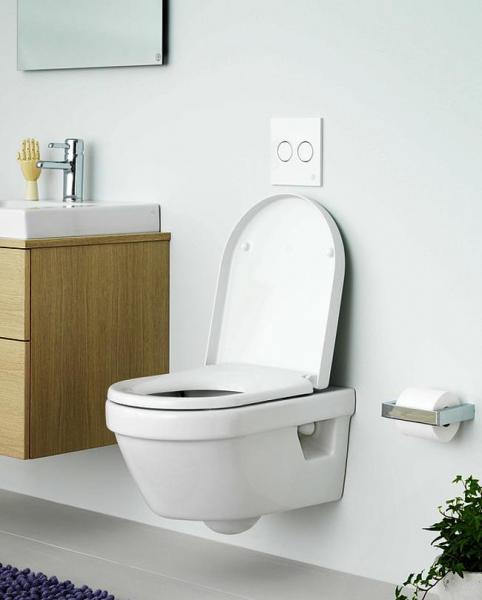 Gustavsberg Hygienic Flush v&aelig;gh&aelig;ngt toilet m/toilets&aelig;de og &aring;ben skyllerand