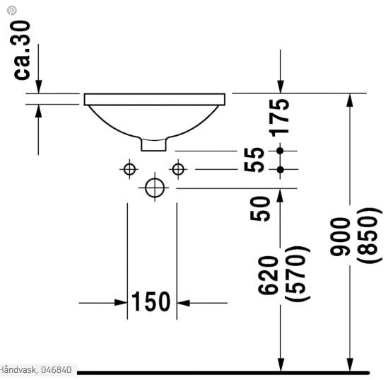 Duravit Architec &Oslash;40 h&aring;ndvask t/underlimning - Uden hanehul - Med overl&oslash;b