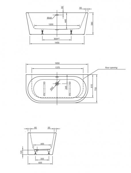 Str&oslash;mberg Lago Back-To-Wall badekar - 1650 x 750 mm - Hvid