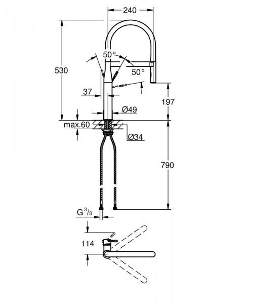 Grohe Essence New k&oslash;kkenarmatur m/profi-bruser - Supersteel