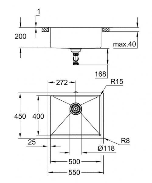 Grohe K700U rustfri st&aring;lvask inkl. Grohe Essence New k&oslash;kkenarmatur m/udtr&aelig;k - B&oslash;rstet warm sunset