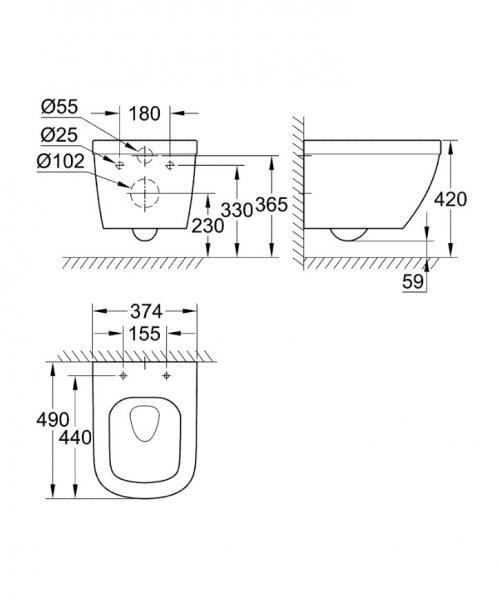 Grohe Euro kompakt toiletpakke inkl. s&aelig;de m/soft-close, mellem cisterne og krom betjening
