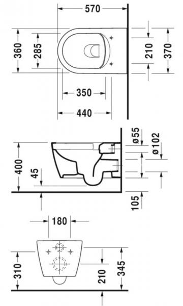 Duravit Me by Starck Rimless m/wondergliss inkl. lav cisterne, hvid betjening og s&aelig;de m/soft-close