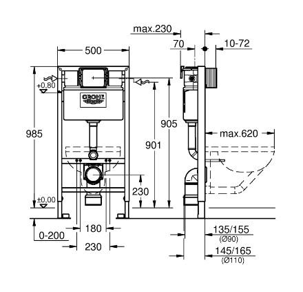 Grohe Essence Rimless toiletpakke inkl. s&aelig;de m/soft-close, mellem cisterne og b&oslash;rstet hard graphite betjening