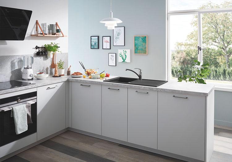 Grohe K400 k&oslash;kkenvask m/afl&oslash;bsbakke i komposit - Sort granit