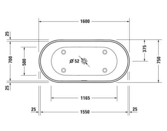 Duravit D-Neo fritst&aring;ende badekar 1600 x 750 mm - Mat hvid