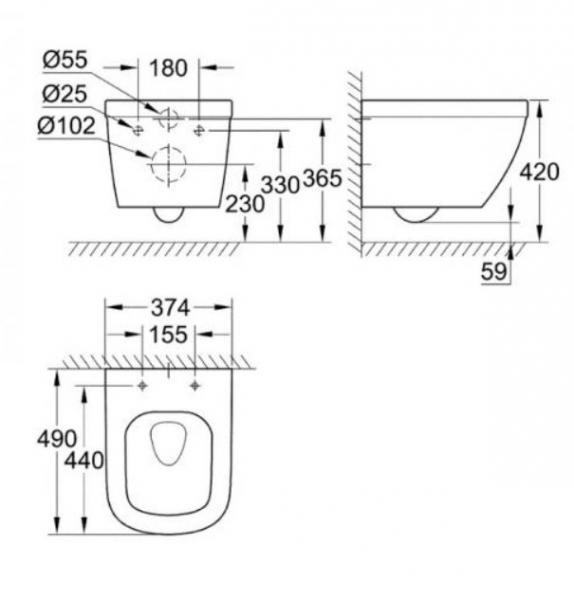 Grohe Euro kompakt Rimless toiletpakke inkl. s&aelig;de m/soft-close, cisterne og krom betjening