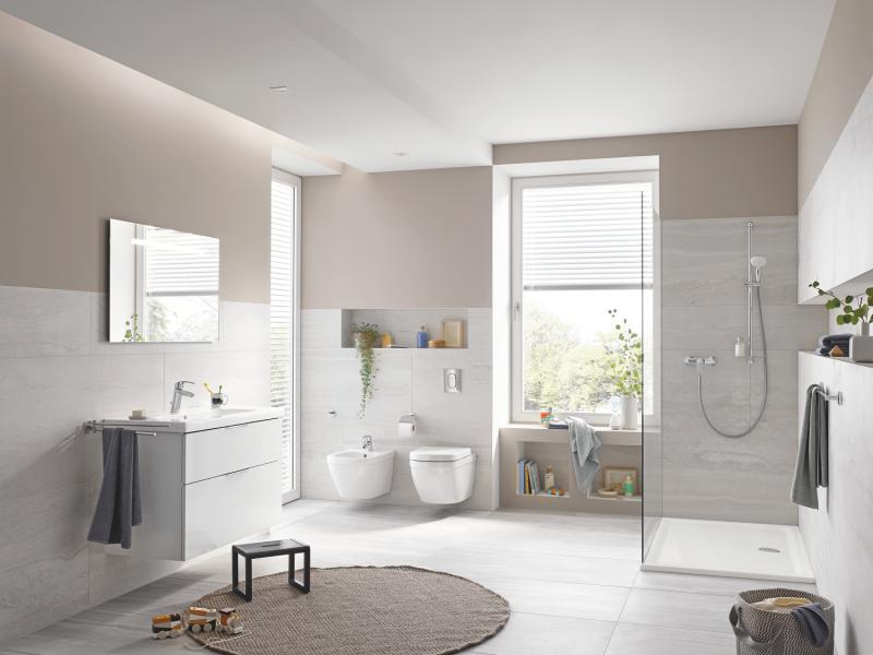 Grohe Eurosmart h&aring;ndvaskarmatur m/bundventil og h&oslash;j tud