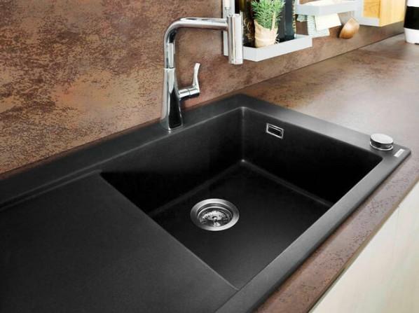 hansgrohe S514-F450 k&oslash;kkenvask m/afl&oslash;bsbakke - Vask til h&oslash;jre - Graphite black